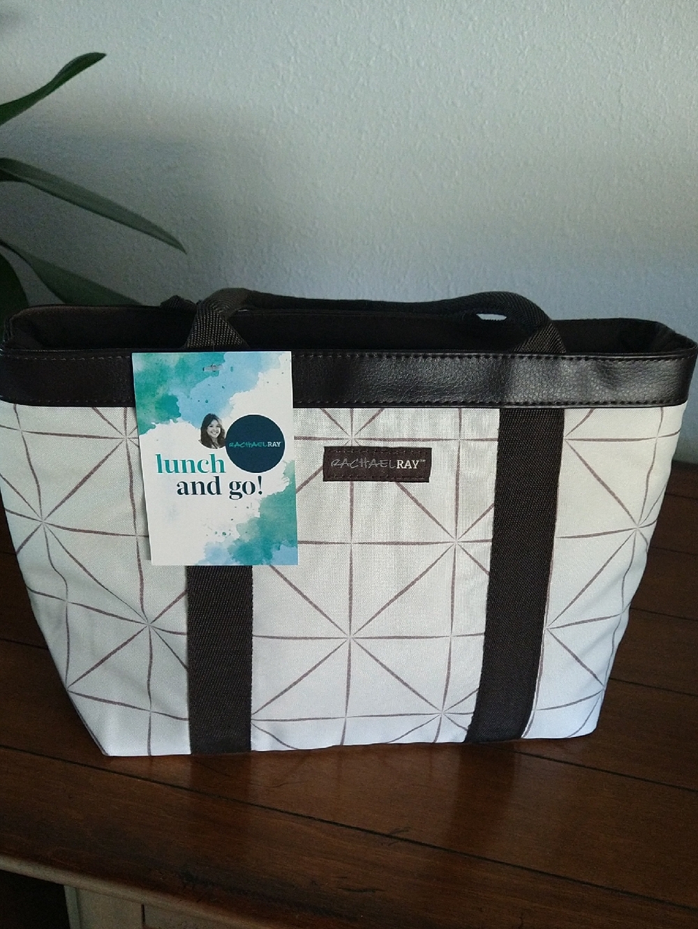 Rachael Ray Geometric Lunch Tote - Cream & Dark Brown